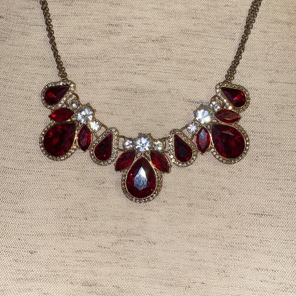 Red and white rhinestone necklace